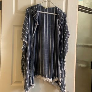 Blue and white striped hooded tunic